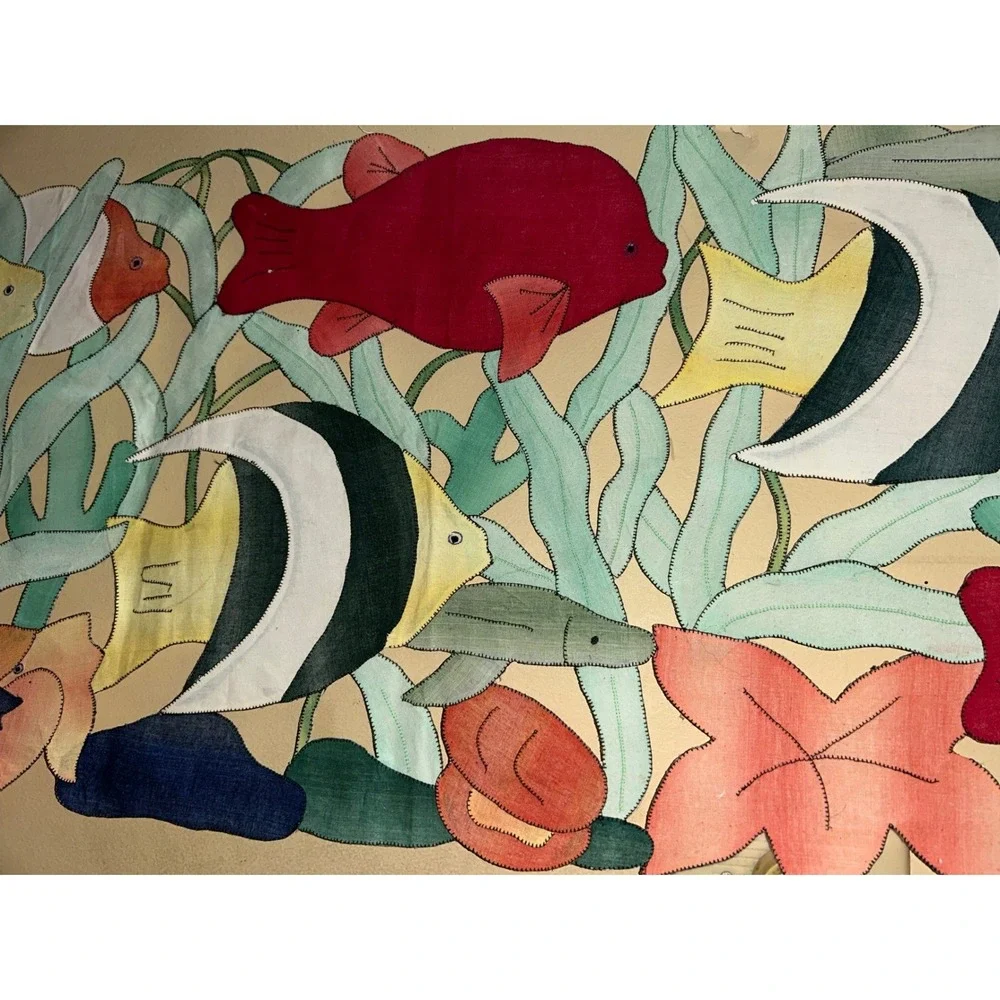 Handmade Tropical Fish Mola Style Textile Wall Hanging/ Table‎ Runner 53x15.5